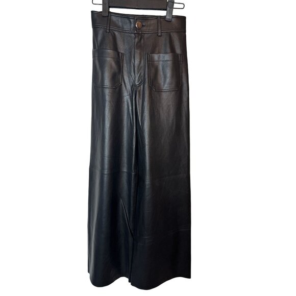 Zara Black Size 0 Faux Leather Wide-Leg Culottes Front & Back Pockets - Picture 6 of 12